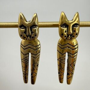 Laurel Burch Standing Cat Earrings Trembler Dangle Swinging Zig Zag Vintage
